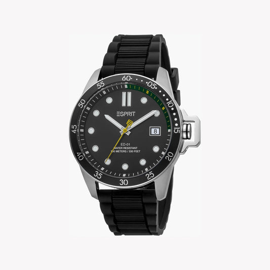 Esprit Men's Black Rubber Watch | ES1G096M0065 - Vero