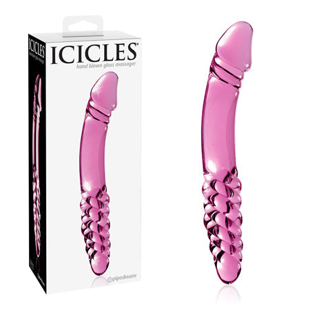 Icicles No. 57 Curved Textured 9 in. Dual-Ended Glass Dildo Pink - Vero