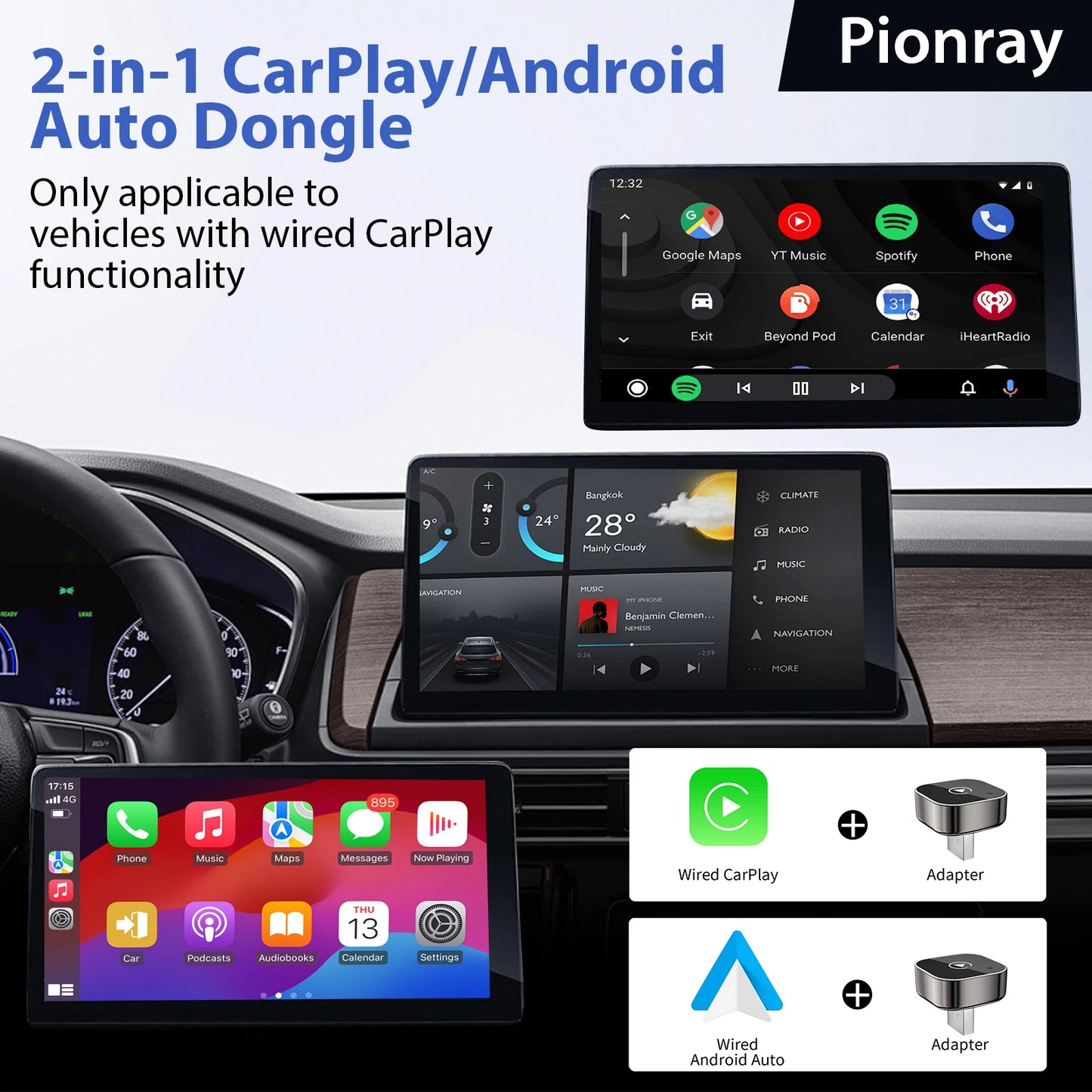 2 in 1 Wireless CarPlay Adapter&Android Auto